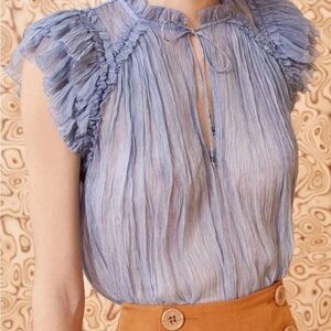 Ulla Johnson Clea Crinkled Flutter Sheer Sleeve Top Slate (blue) Size 4